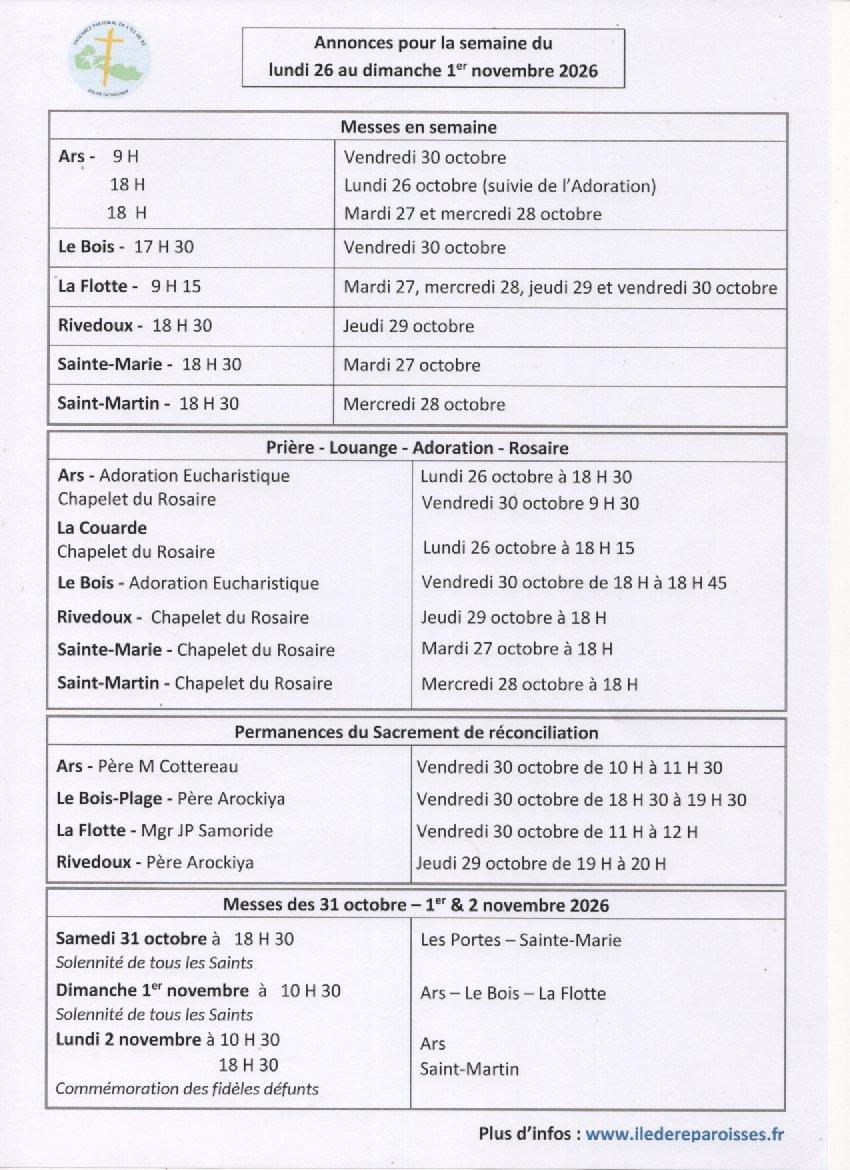 Annonces du 26 au 31 octobre 2026